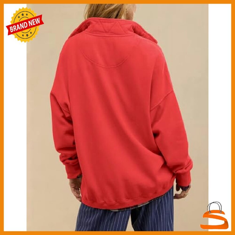 Oversized Henley Sweatshirt Women's Long Sleeve Button Pullover Casual - Picture 6 of 8